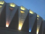 The coliseum with red, white and blue lights