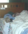 Hannah tried to wake up Daddy by bringing him his shoes