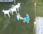 Hannah actually pulled Alex in the wagon